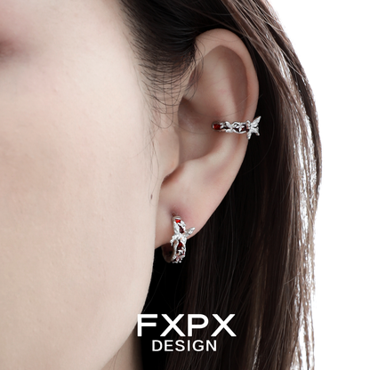 FXPX butterfly hoop earrings crafted in silver with intricate butterfly designs for a stylish look