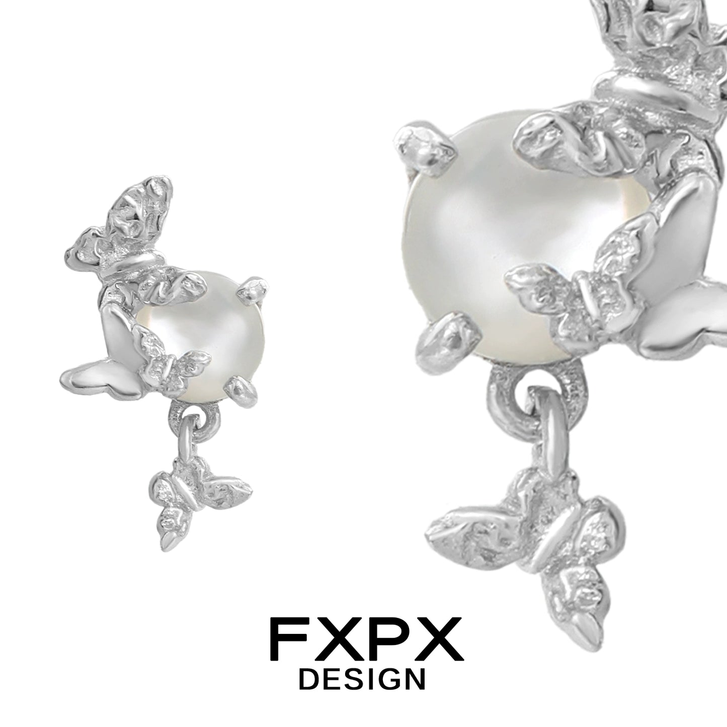 FXPX butterfly pearl earrings featuring elegant butterfly designs and lustrous pearls