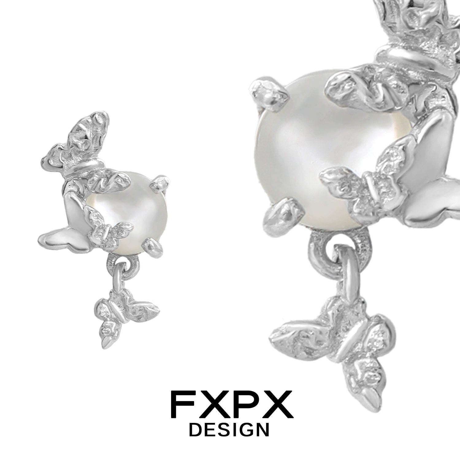 FXPX butterfly pearl earrings featuring elegant butterfly designs and lustrous pearls