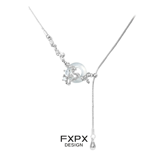Elegant silver celestial eclipse agate necklace featuring a unique pendant design