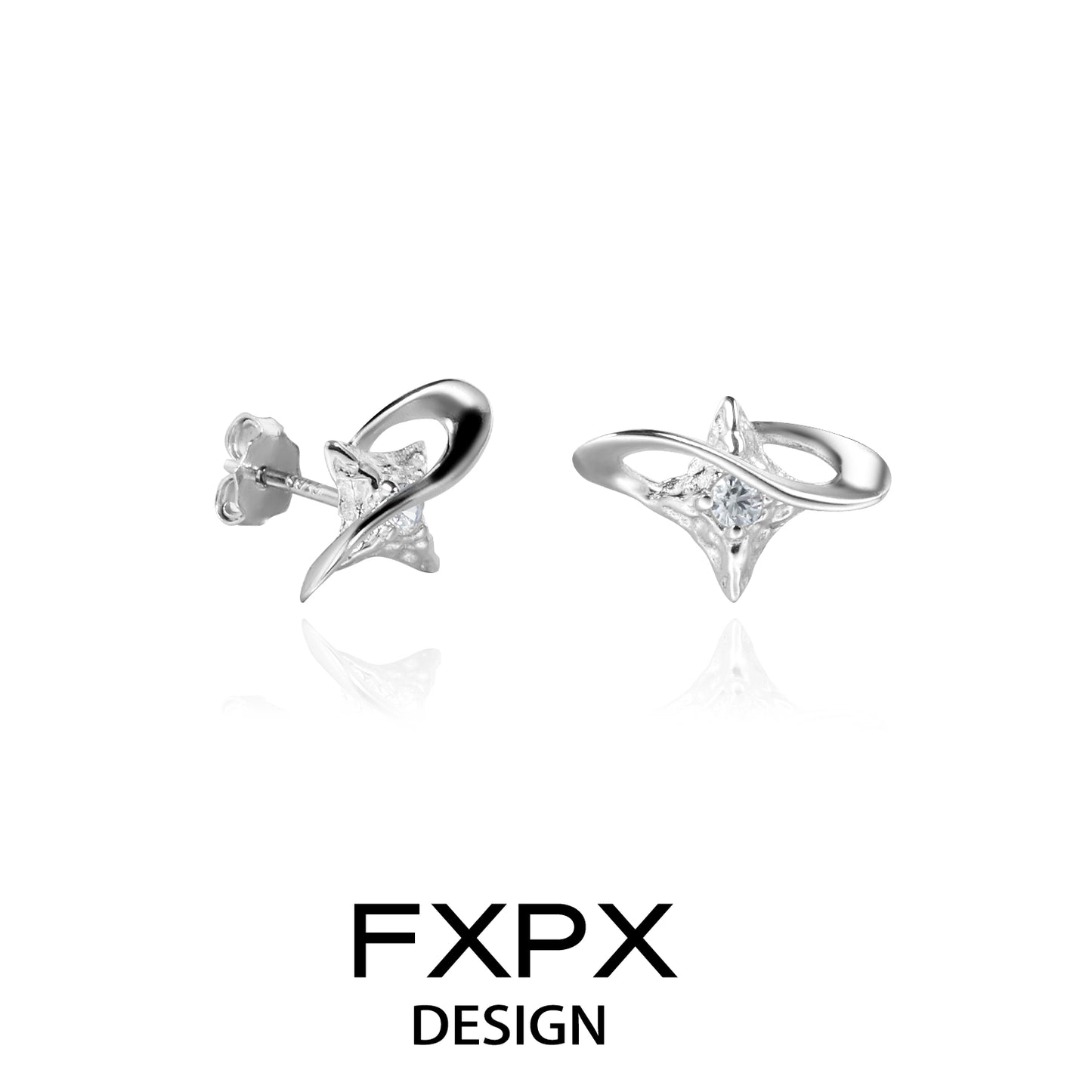 Elegant FXPX celestial star earrings in silver with shimmering crystals for a stylish look