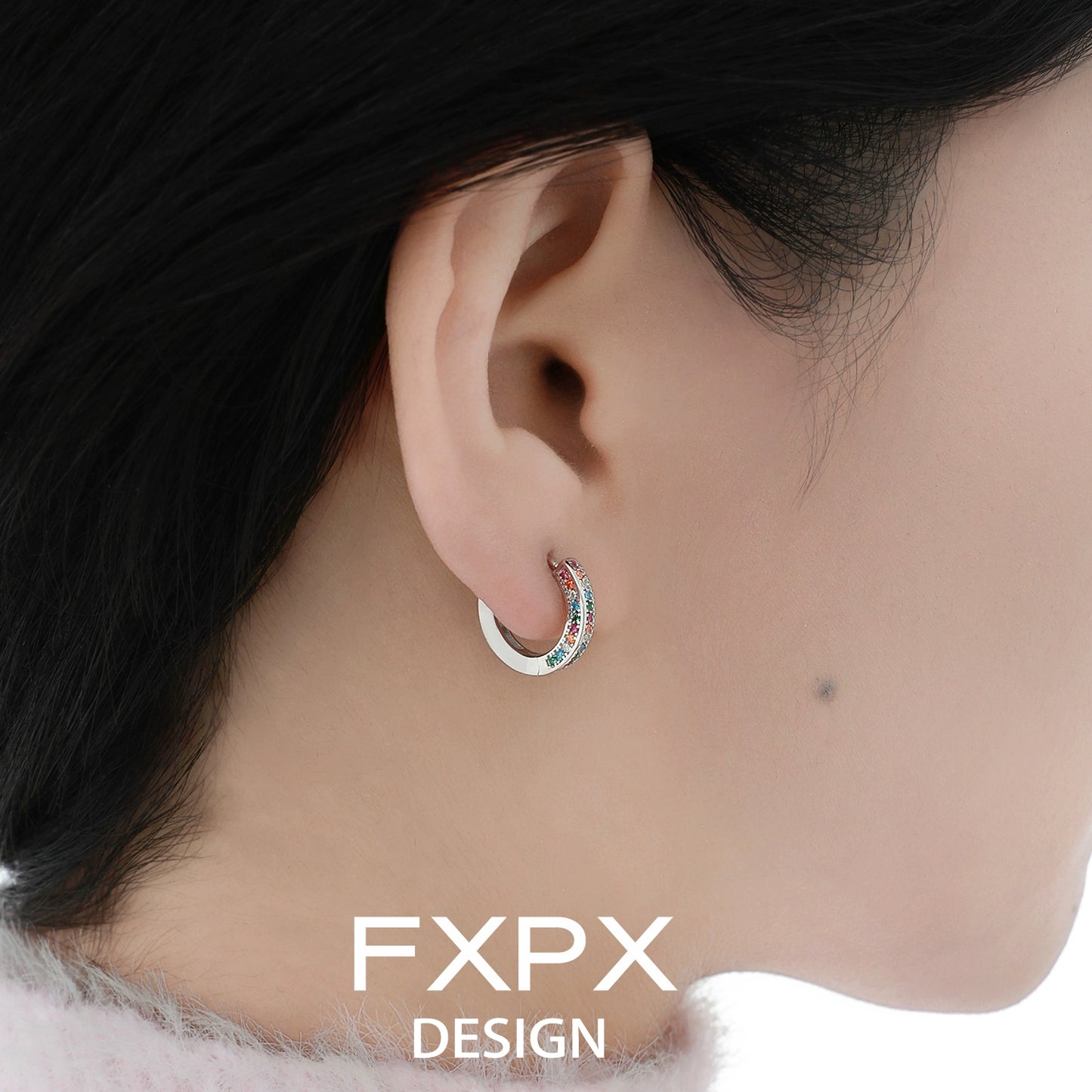 Stylish FXPX colorful zircon earrings set in silver, perfect for adding a vibrant touch to any outfit