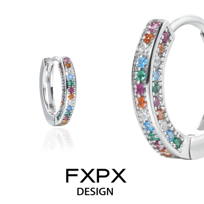 FXPX colorful zircon earrings featuring vibrant gemstones set in a modern design