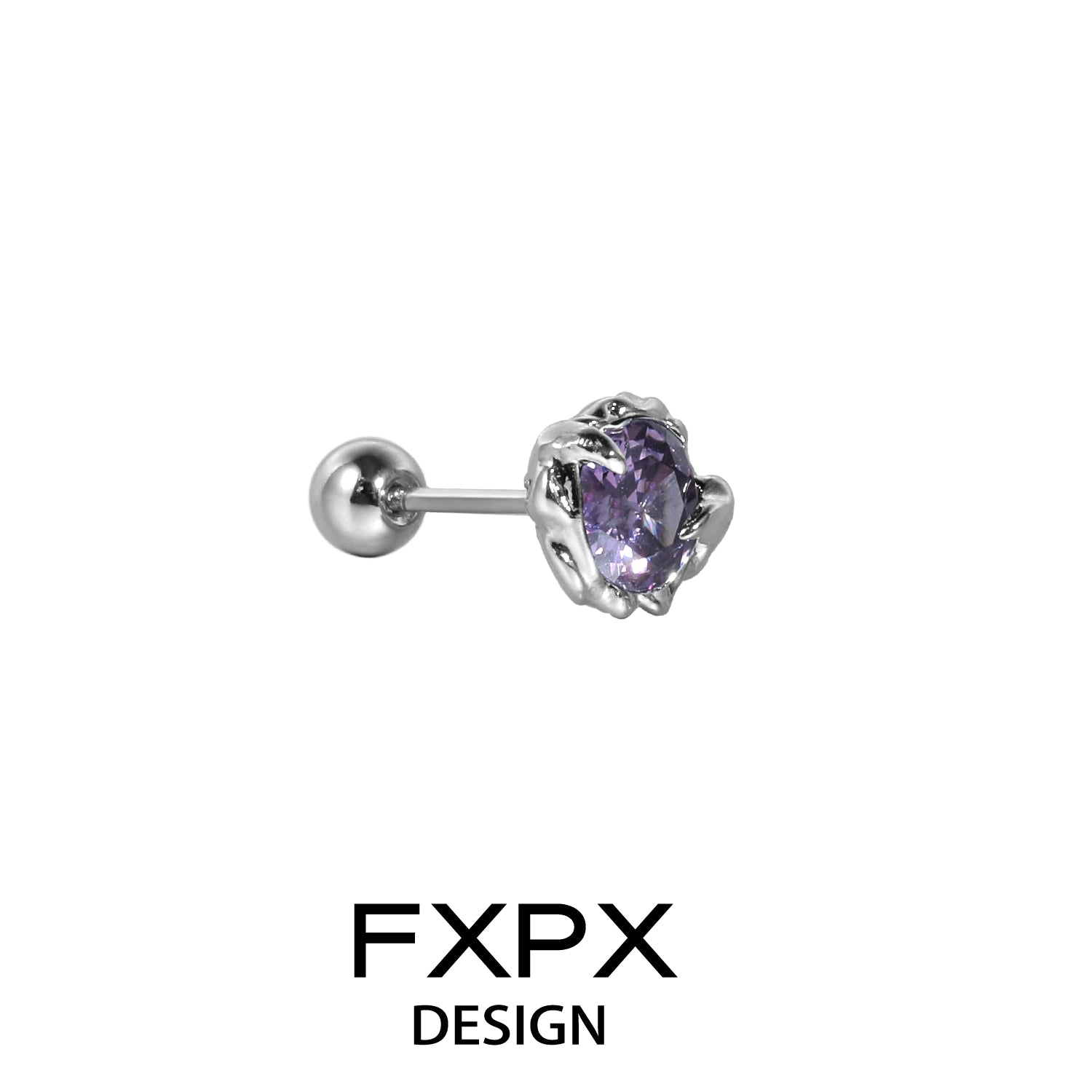 FXPX colorful zircon stud earrings with a sparkling purple gemstone in a silver setting