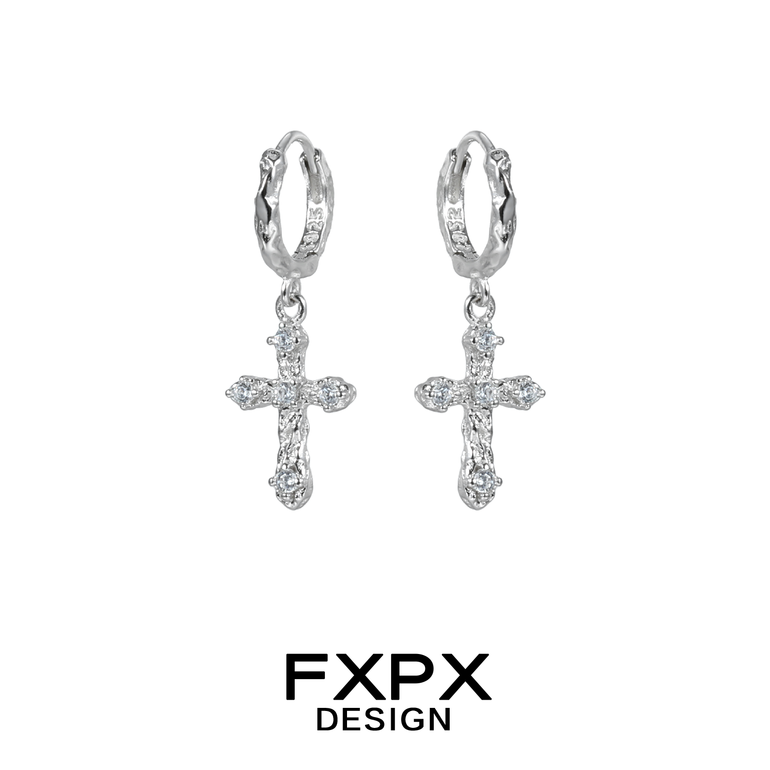 Stylish FXPX cross zircon earrings featuring a sparkling cross design on hoop earrings