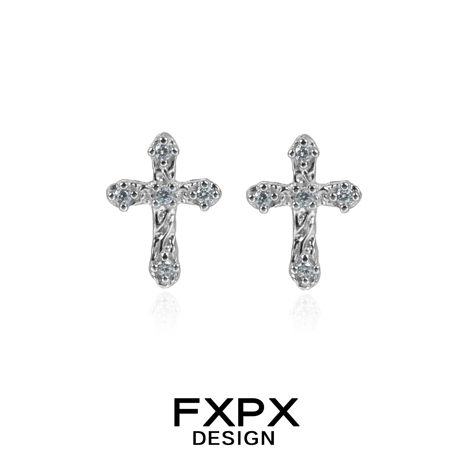 FXPX Cross Zircon Earrings in Silver with Sparkling Zircon Stones for Elegant Looks