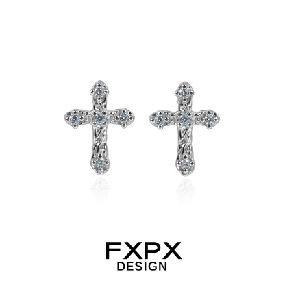 FXPX Cross Zircon Earrings with Elegant Cross Design and Sparkling Zircon Stones
