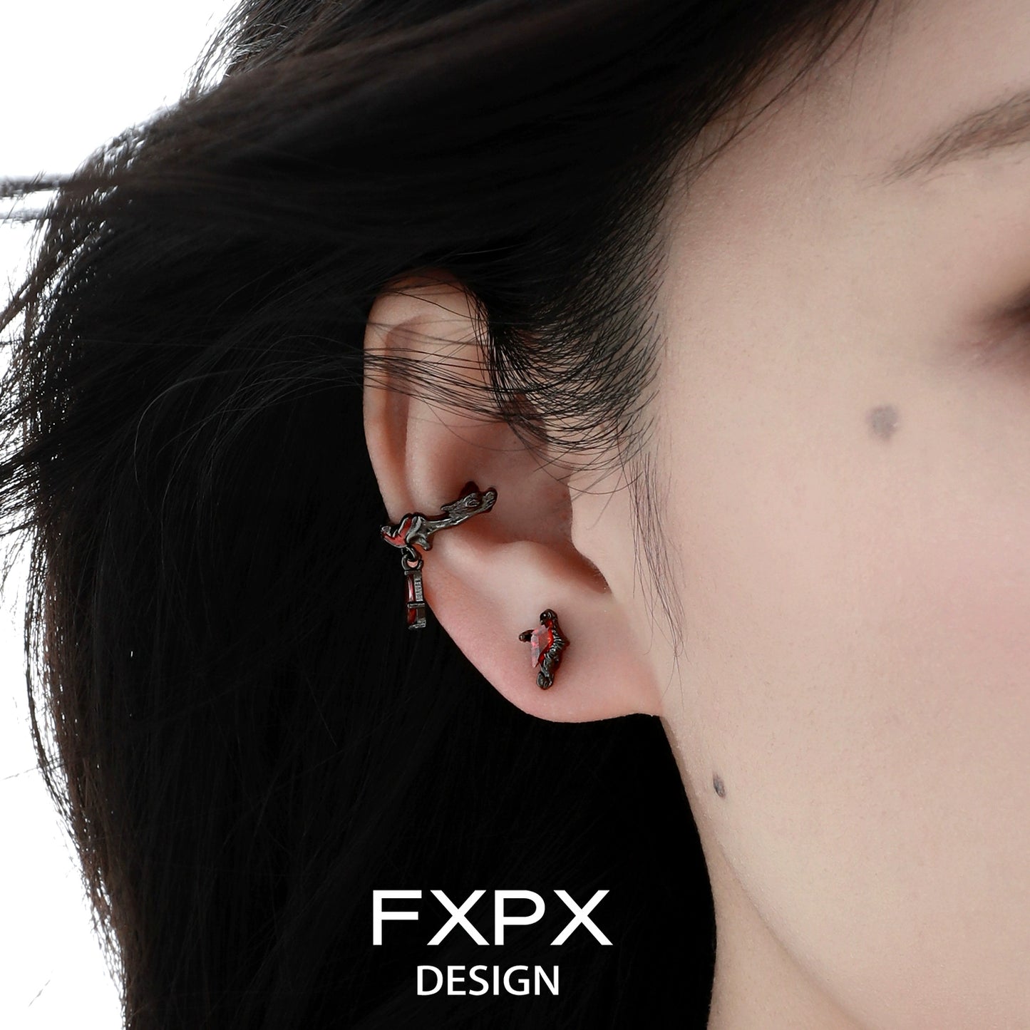 FXPX Dark Devil Heart Earrings with Unique Design for a Bold Fashion Statement