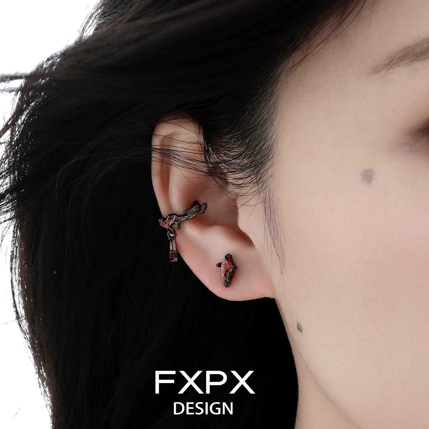 FXPX Dark Devil Heart Earrings with Unique Design for a Bold Fashion Statement