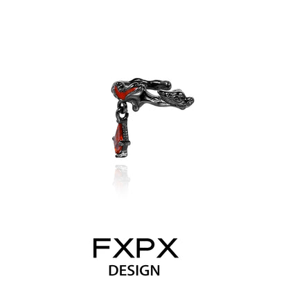 FXPX Dark Devil Heart Earrings with a unique design and red detailing, perfect for bold fashion statements
