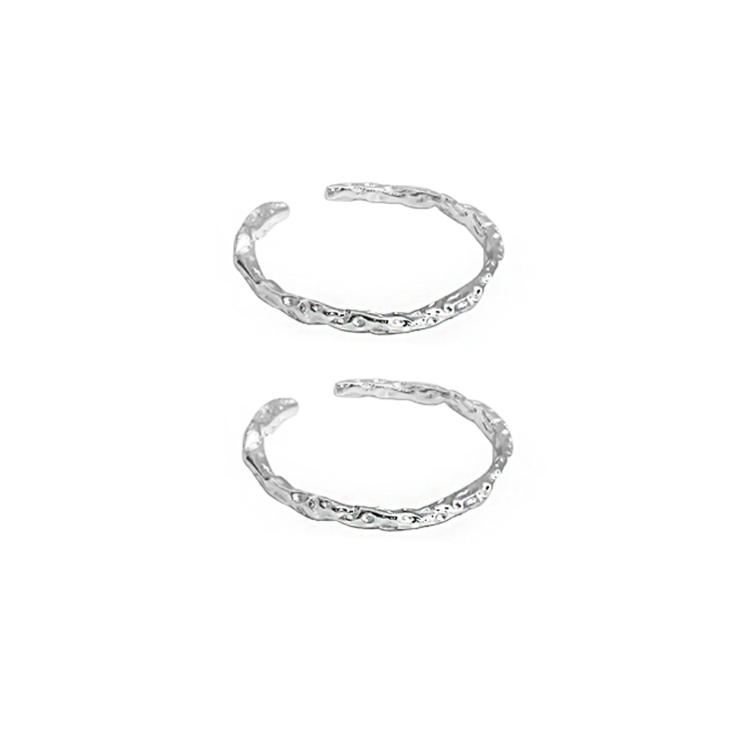 Two FXPX minimalist textured thin rings with a unique design in a silver finish