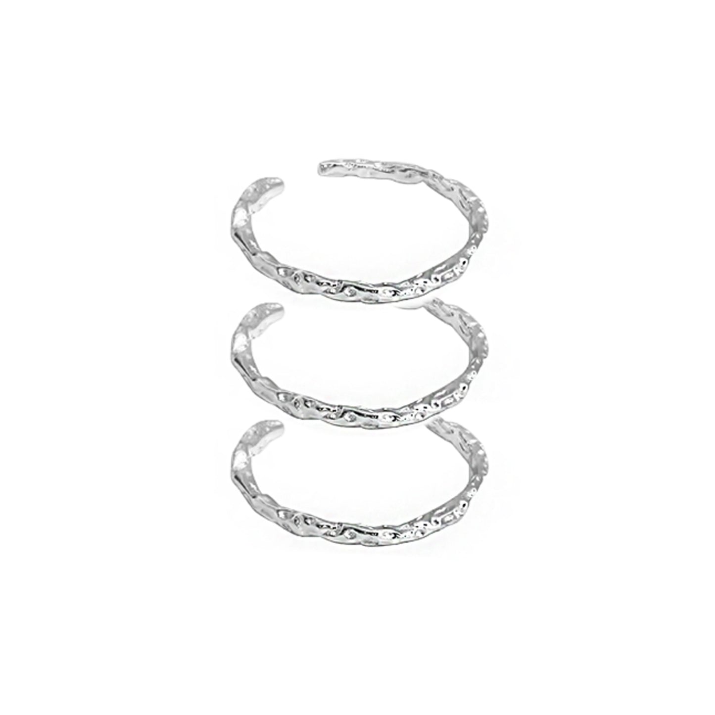Set of three FXPX minimalist textured thin rings designed for elegant stacking or solo wear