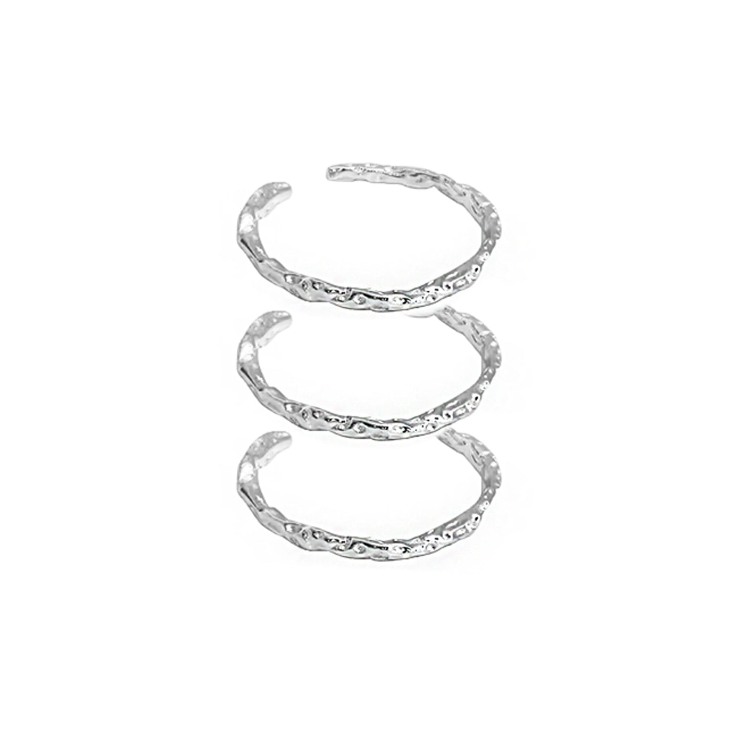Set of three FXPX minimalist textured thin rings designed for elegant stacking or solo wear