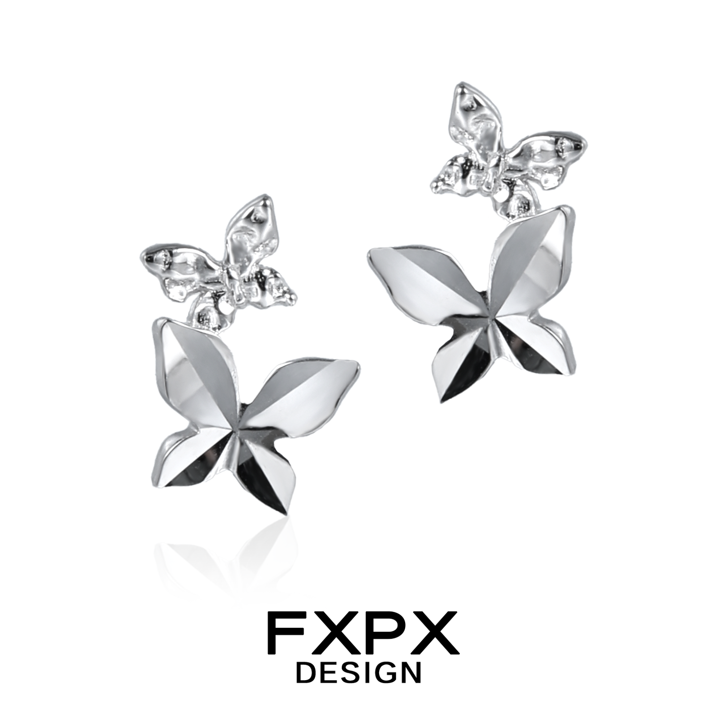 FXPX mirror butterfly silver earrings featuring a stylish butterfly design for elegant outfits