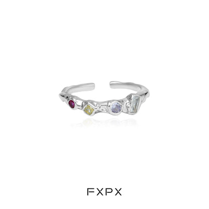 Stylish FXPX dopamine colored zircon ring featuring multiple vibrant stones for a stunning look