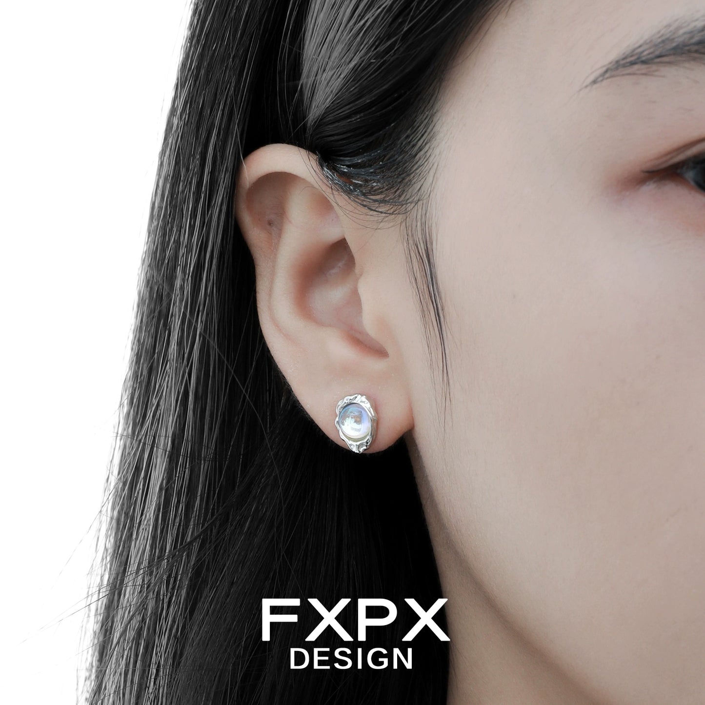 FXPX Dream Moonlight Stud Earrings in Silver with Elegant Pearl Design for Everyday Wear