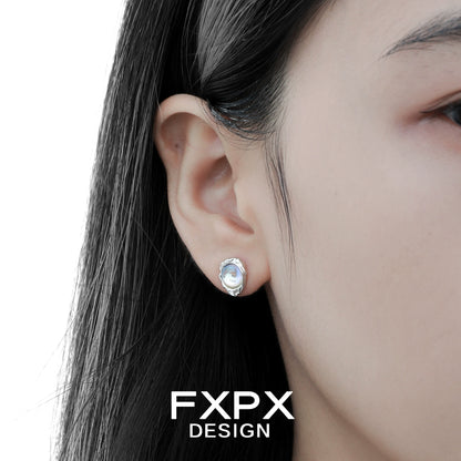 FXPX Dream Moonlight Stud Earrings in Silver with Elegant Pearl Design for Everyday Wear