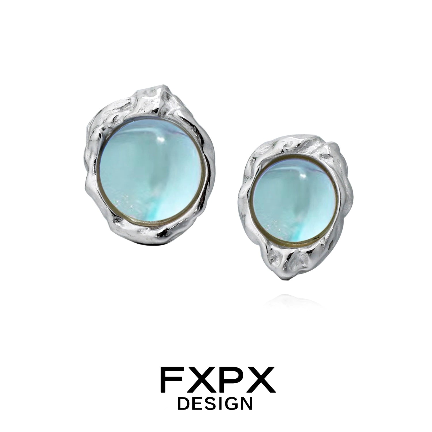 FXPX Dream Moonlight Stud Earrings with Light Blue Stone Set in Silver Design