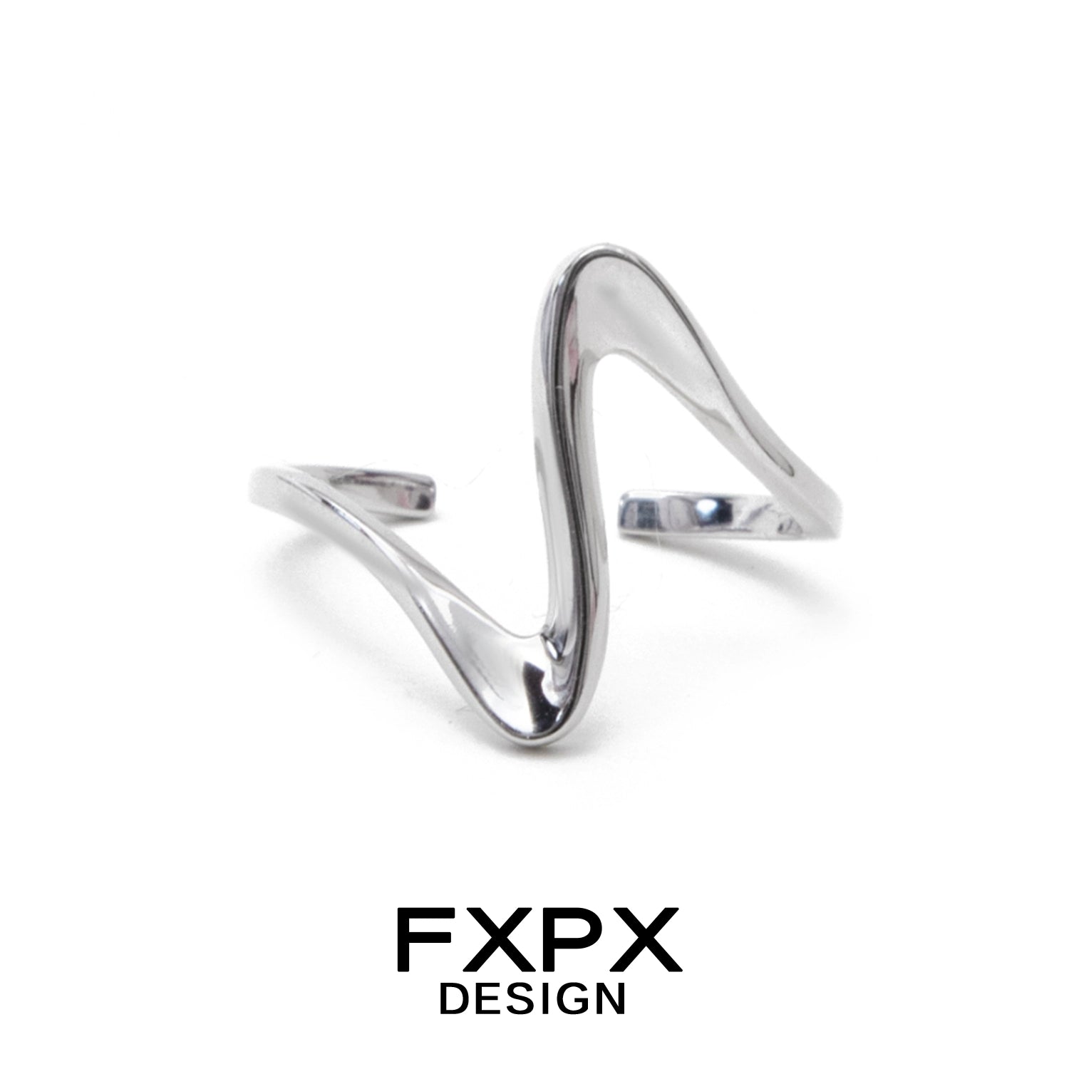 Stylish FXPX flowing silver ring with a unique wave design for modern elegance