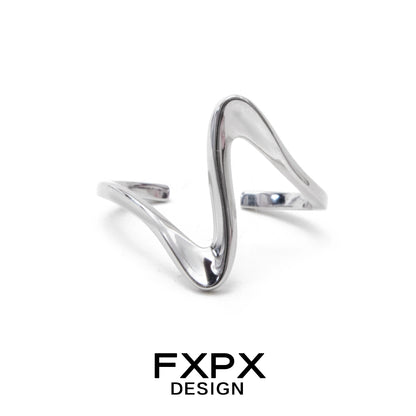 FXPX flowing silver ring featuring a modern wavy design for a stylish touch