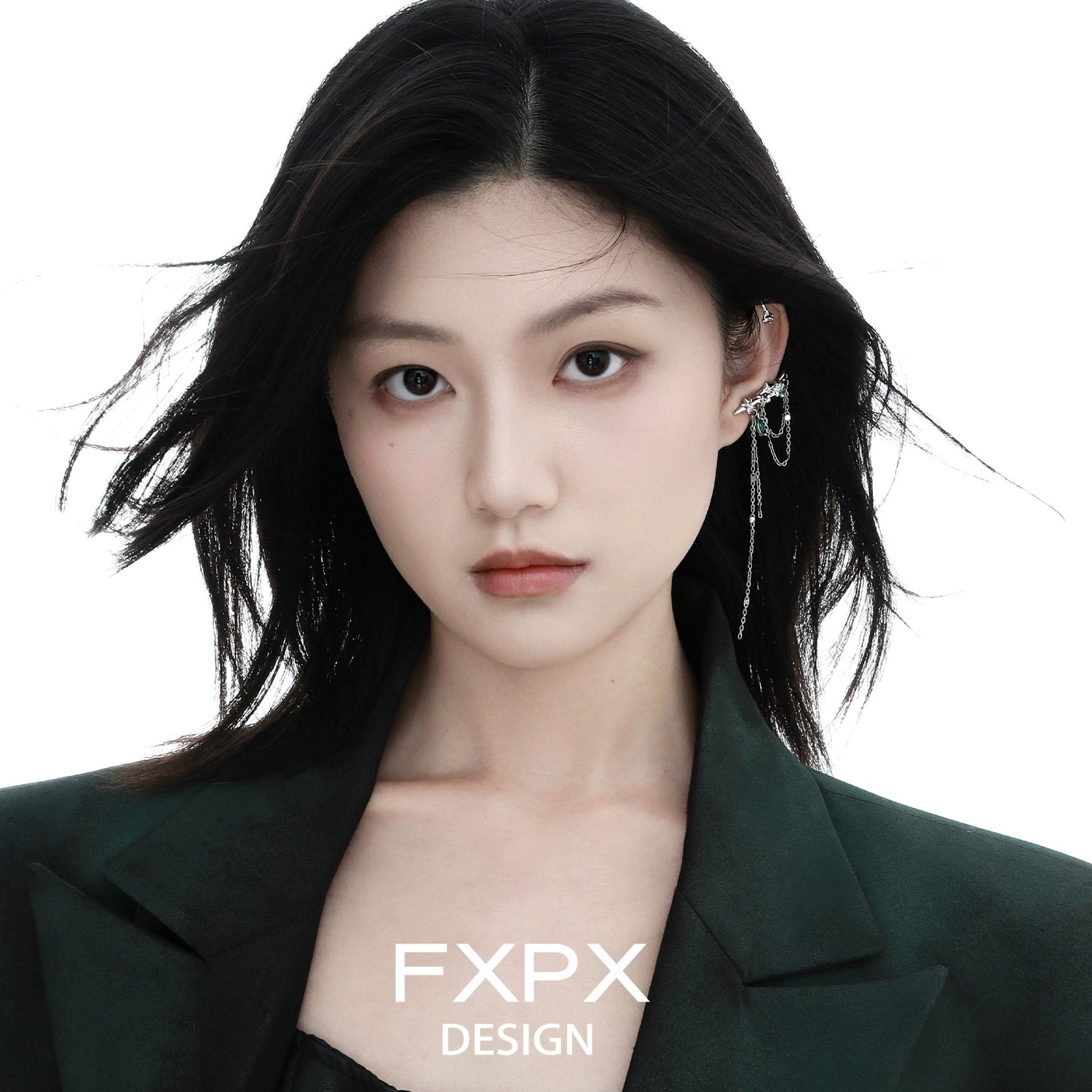 Model wearing FXPX forest star ear cuff showcasing a stylish and modern design