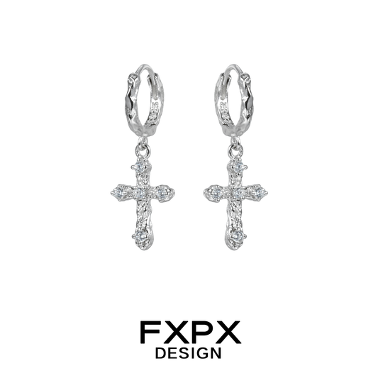 Frosted cross zircon earrings from FXPX with elegant design and sparkling accents