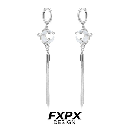FXPX frosted tassel earrings with silver accents and elegant design for stylish outfits