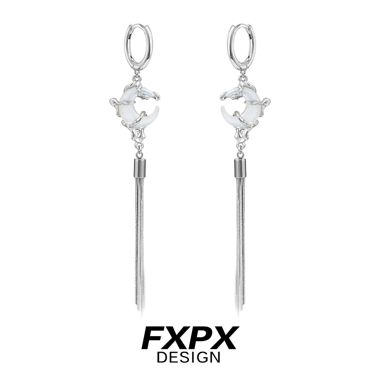 FXPX frosted tassel earrings with silver accents and elegant design for stylish outfits