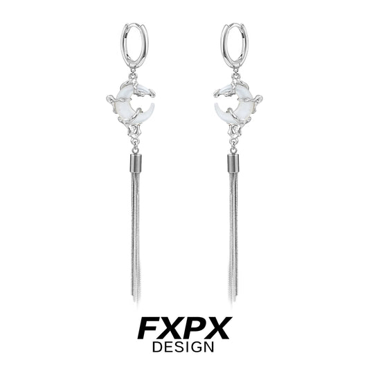 FXPX frosted tassel earrings with silver accents and elegant design for stylish outfits