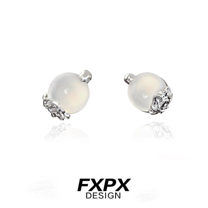 Frosted white agate stud earrings with elegant silver detailing for a stylish look
