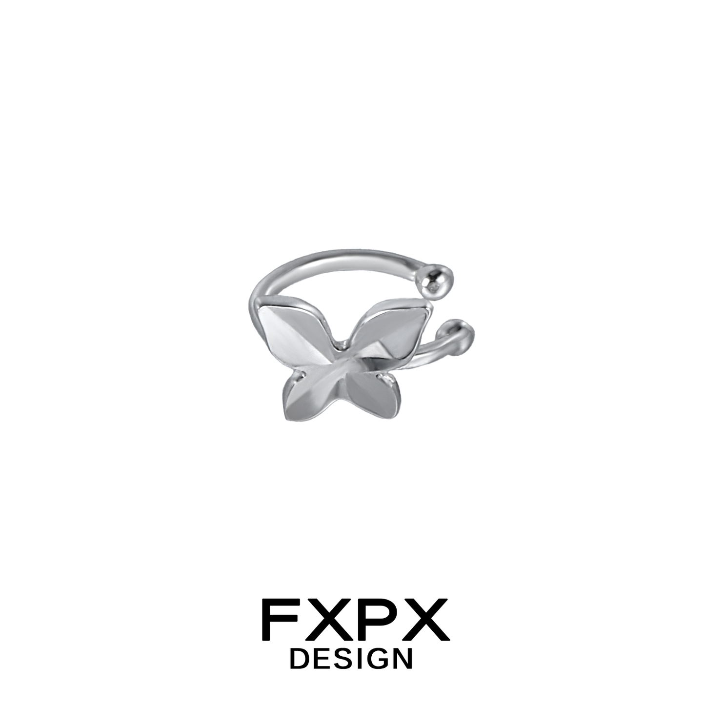 FXPX futuristic butterfly ear cuff in silver with a sleek and modern design