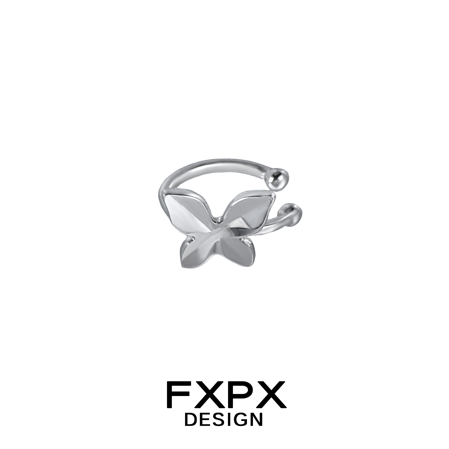 FXPX futuristic butterfly ear cuff in silver with a sleek and modern design