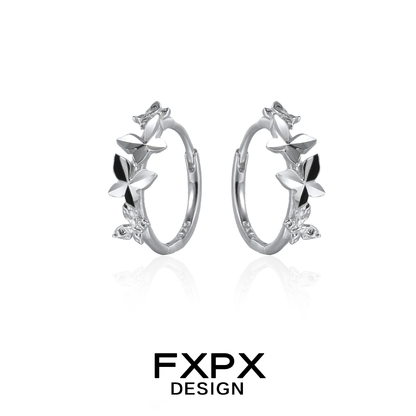 Silver FXPX futuristic butterfly earrings designed with elegant floral details