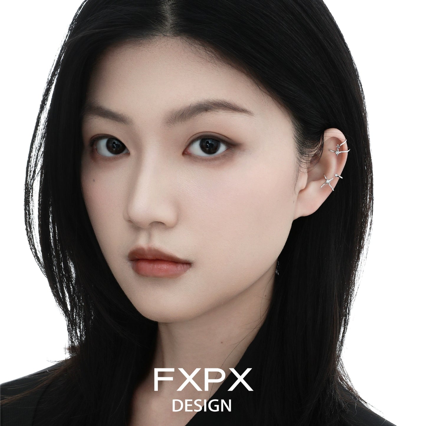 FXPX geometric orbit ear clip worn by a model showcasing unique design and modern aesthetics