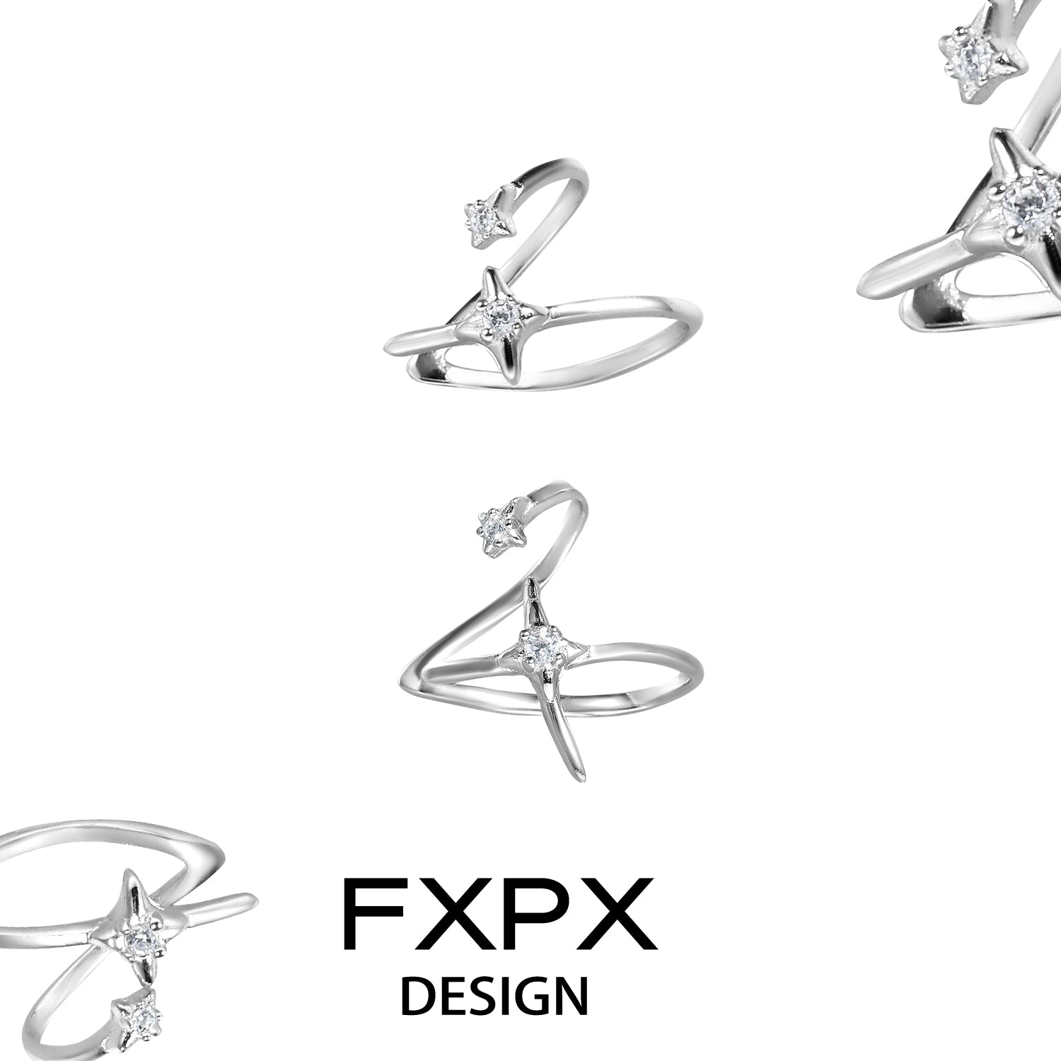 FXPX geometric orbit ear clip with sparkling stars for an elegant accessory look