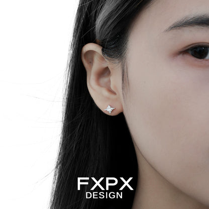 Stylish geometric star cross stud earrings in silver, perfect for everyday wear and elegance
