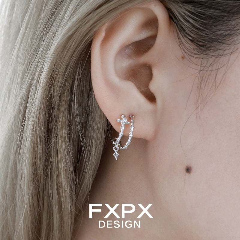 FXPX geometric silver earrings delicately designed for an elegant look, perfect for any occasion