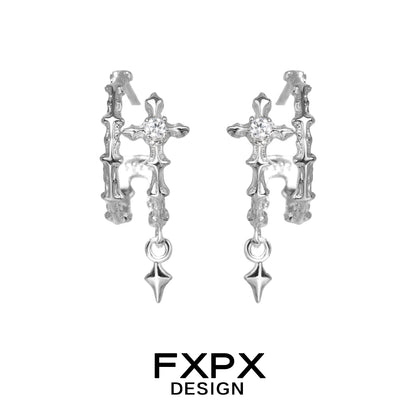 FXPX geometry silver earrings featuring a unique geometric design with intricate detailing