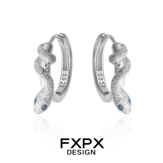 FXPX Glacier Blue Snake Earrings in Silver with Sparkling Design and Blue Accents