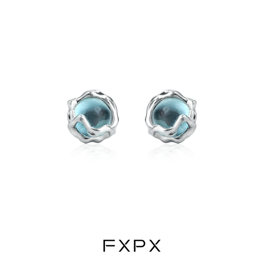 FXPX Glacier Drop Earrings with Elegant Silver Design and Blue Accents