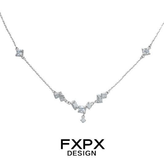 FXPX Glacier Shine Silver Necklace Featuring Sparkling Crystals in a Stunning Design