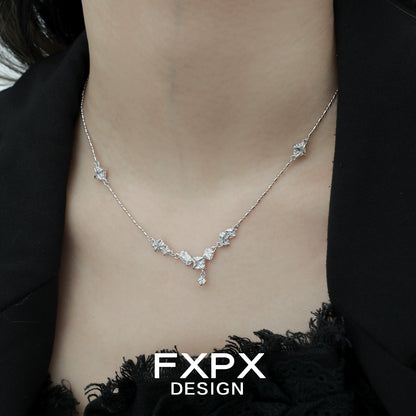 Elegant FXPX glacier shine silver necklace with delicate floral design for a sophisticated look