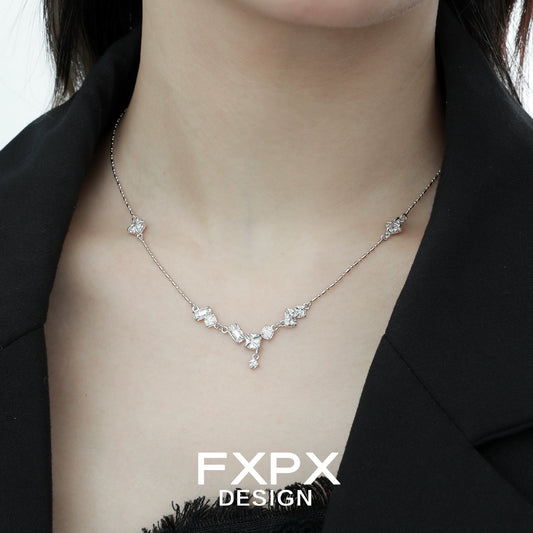 Elegant FXPX glacier shine silver necklace featuring sparkling design for a chic look
