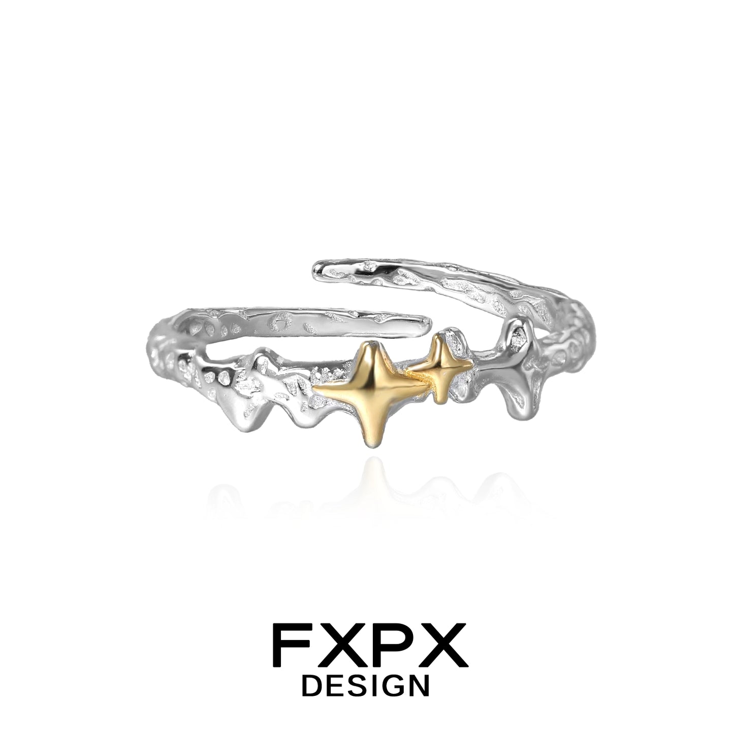 FXPX gold star ring featuring a unique design with silver and gold accents for a modern look
