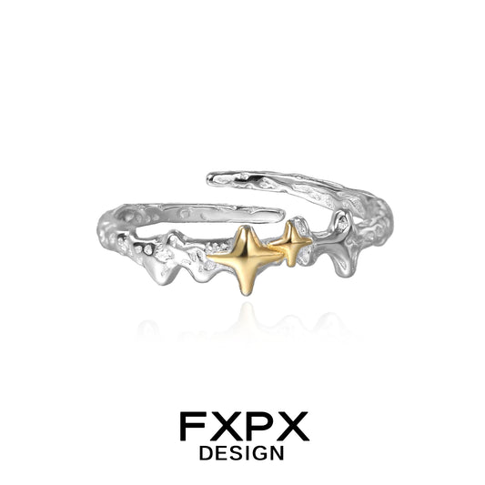 FXPX gold star ring featuring a unique design with silver and gold accents for a modern look