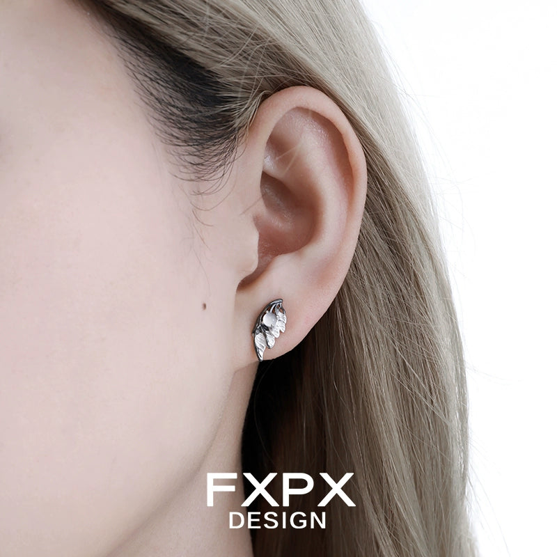 Silver FXPX gothic angel wing earrings designed for a stylish and elegant look