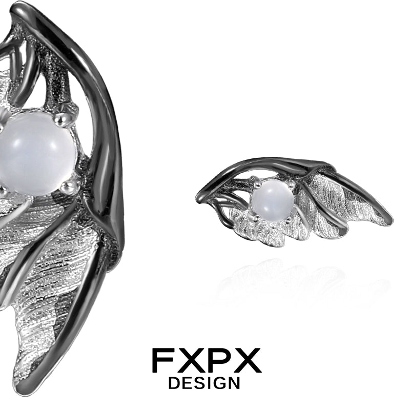 FXPX gothic angel wing earrings featuring elegant design with silver-tone finish and gemstone accents