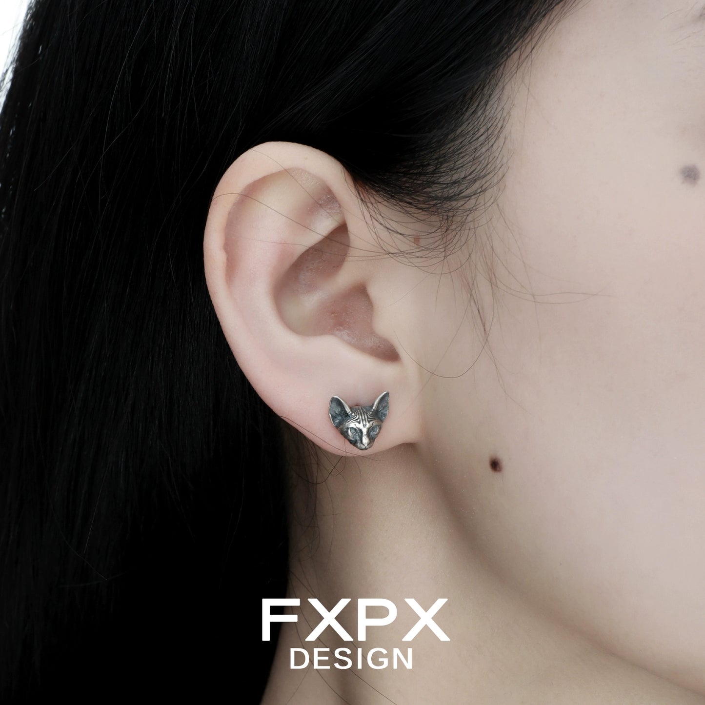 FXPX gothic cat earrings featuring intricately designed cat heads for a unique fashion statement