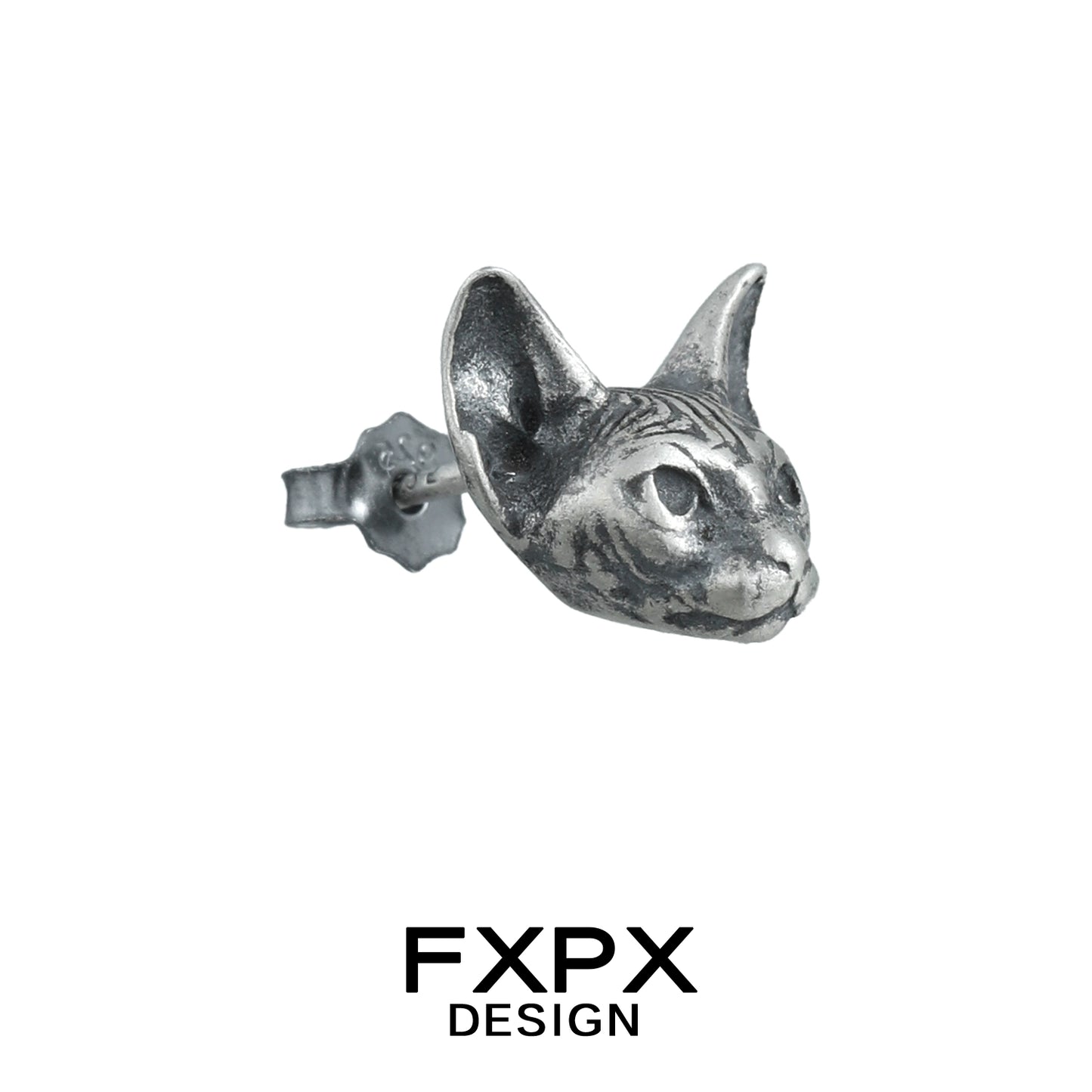 FXPX gothic cat earrings designed with a detailed cat head for a unique accessory