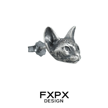 FXPX gothic cat earrings designed with a detailed cat head for a unique accessory